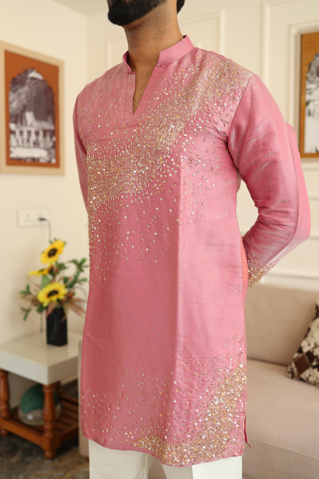 The Devraj Embroidered Kurta Set (Blush Rose)