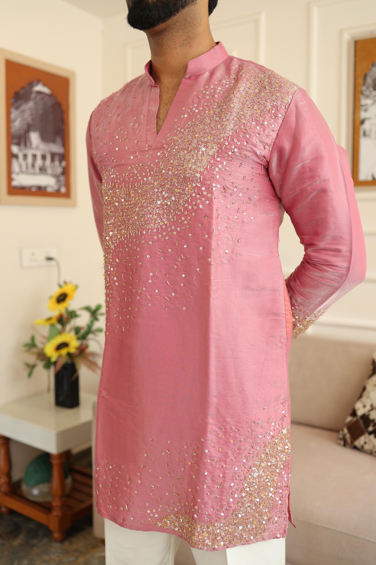The Devraj Embroidered Kurta Set (Blush Rose)