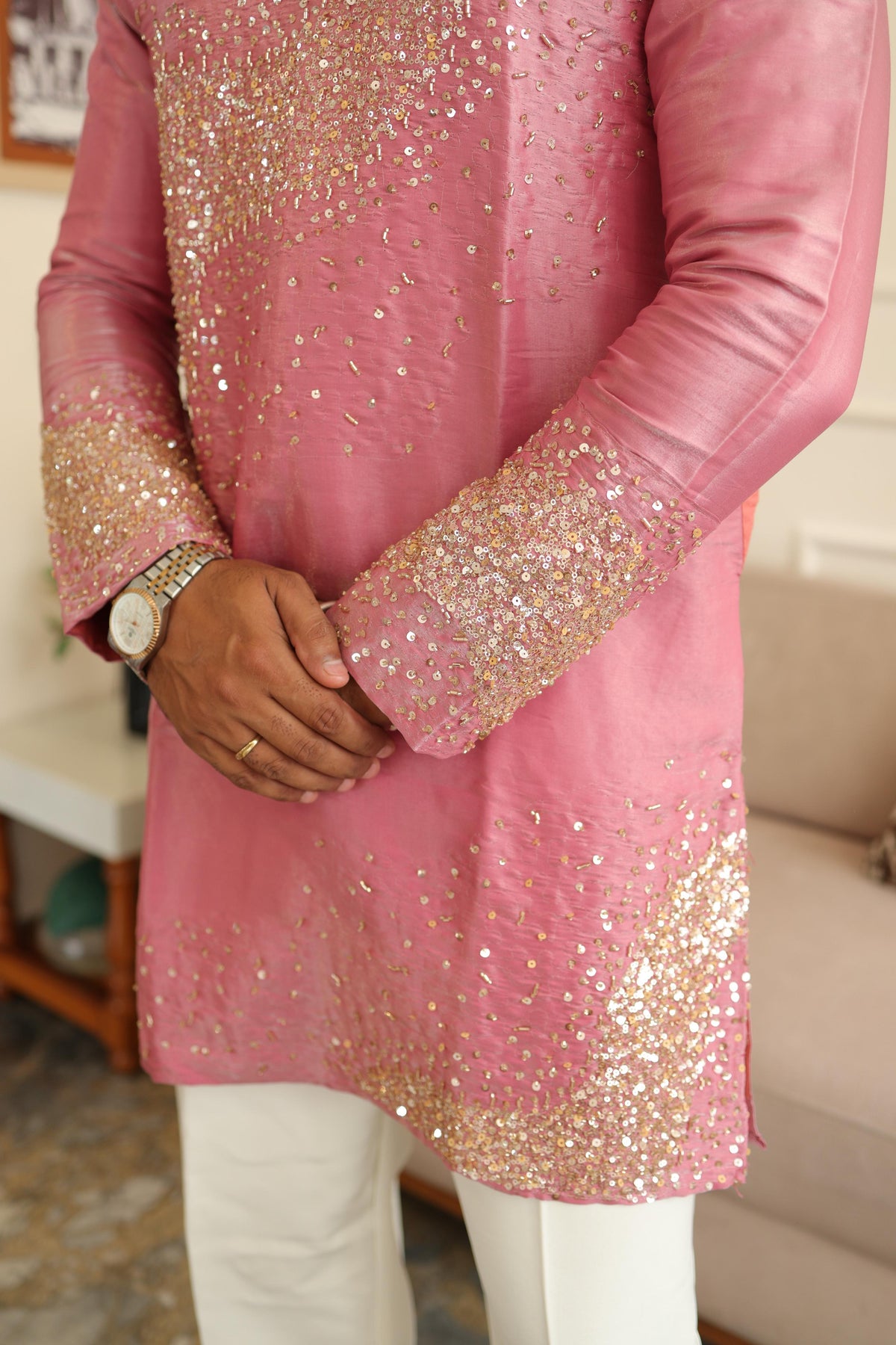 The Devraj Embroidered Kurta Set (Blush Rose)