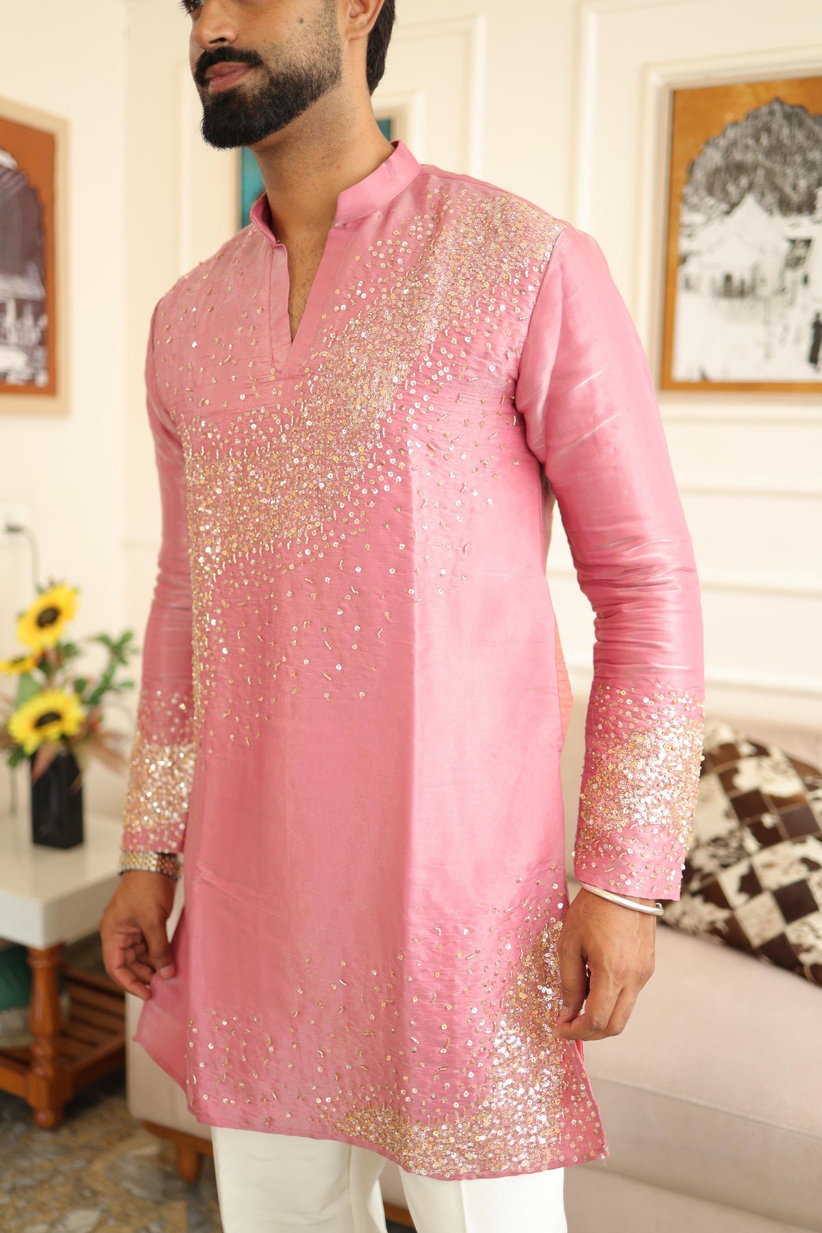 The Devraj Embroidered Kurta Set (Blush Rose)