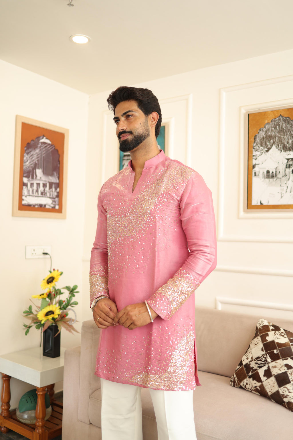 The Devraj Embroidered Kurta Set (Blush Rose)