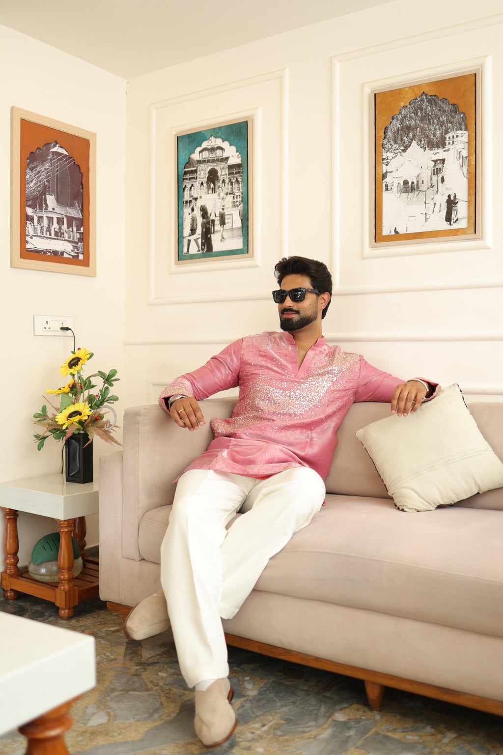 The Devraj Embroidered Kurta Set (Blush Rose)