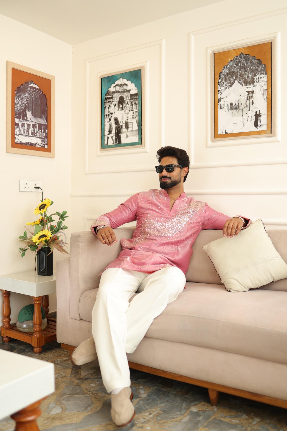The Devraj Embroidered Kurta Set (Blush Rose)