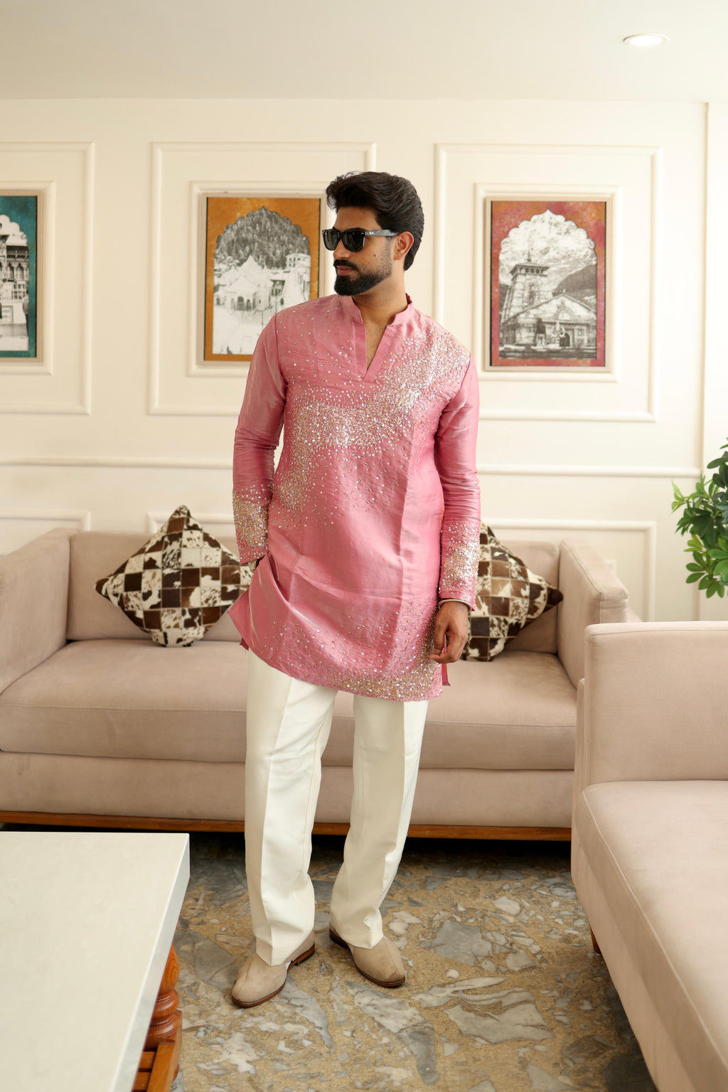 The Devraj Embroidered Kurta Set (Blush Rose)