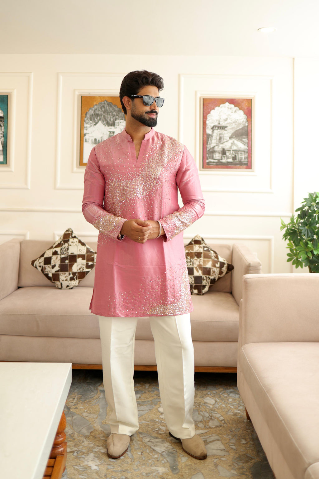 The Devraj Embroidered Kurta Set (Blush Rose)