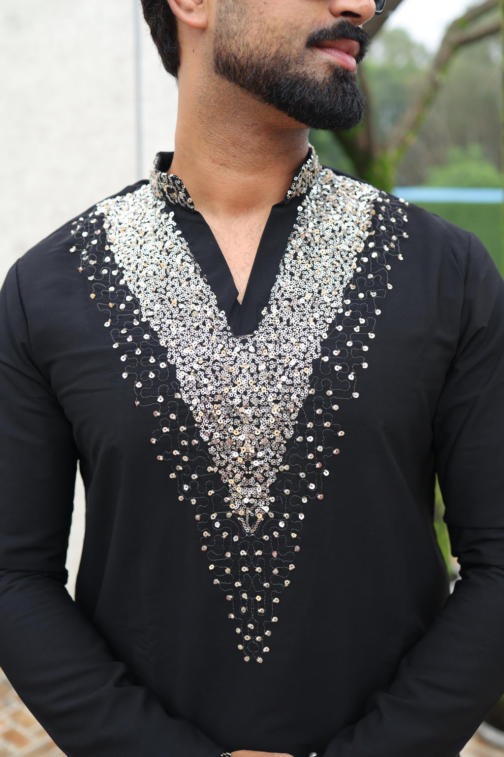 The Ranveer Embroidered Kurta Set(Midnight Onyx)