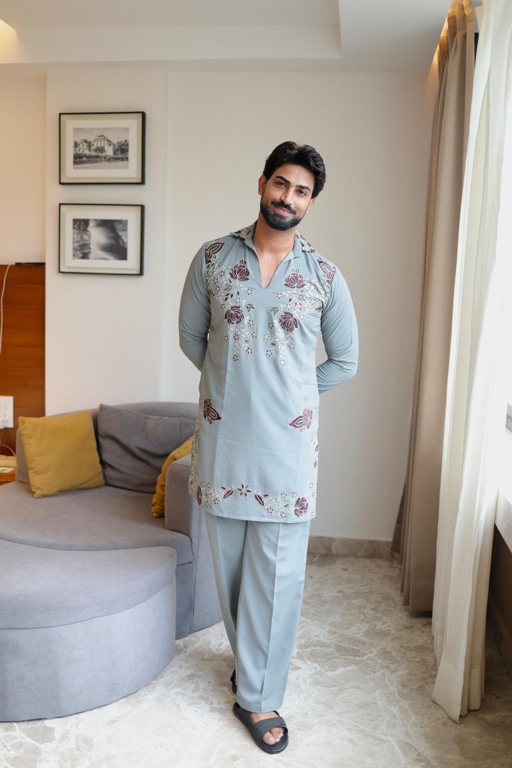 The Rivaayat Embroidered Kurta Pant Set (Slate Grey)