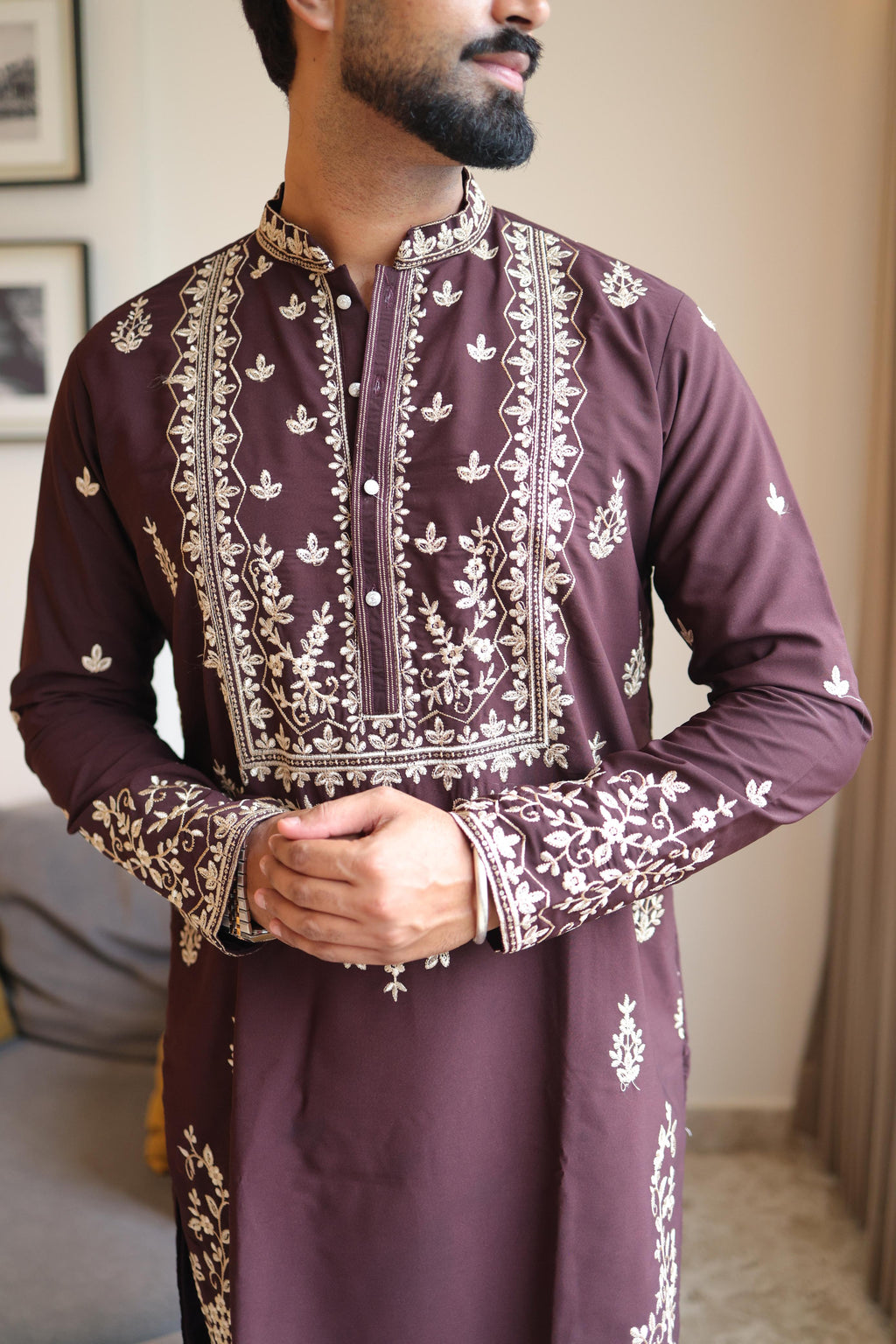 The Nazakat Embroidered Kurta with Pant Set (Deep Plum)