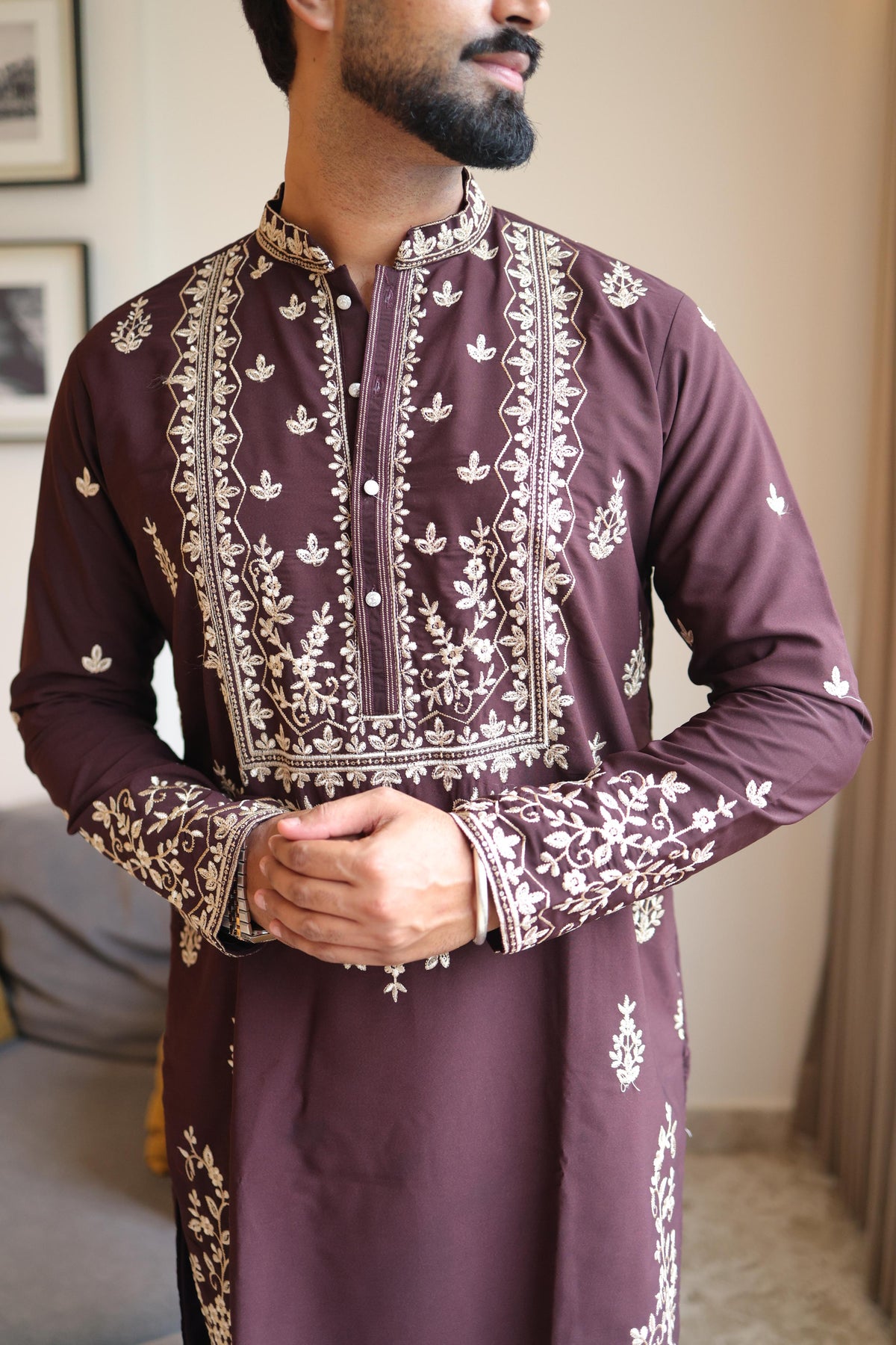 The Nazakat Embroidered Kurta with Pant Set (Deep Plum)