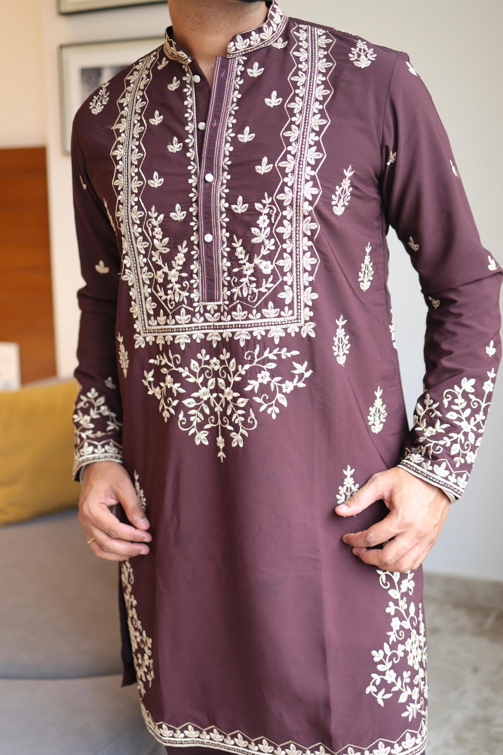The Nazakat Embroidered Kurta with Pant Set (Deep Plum)