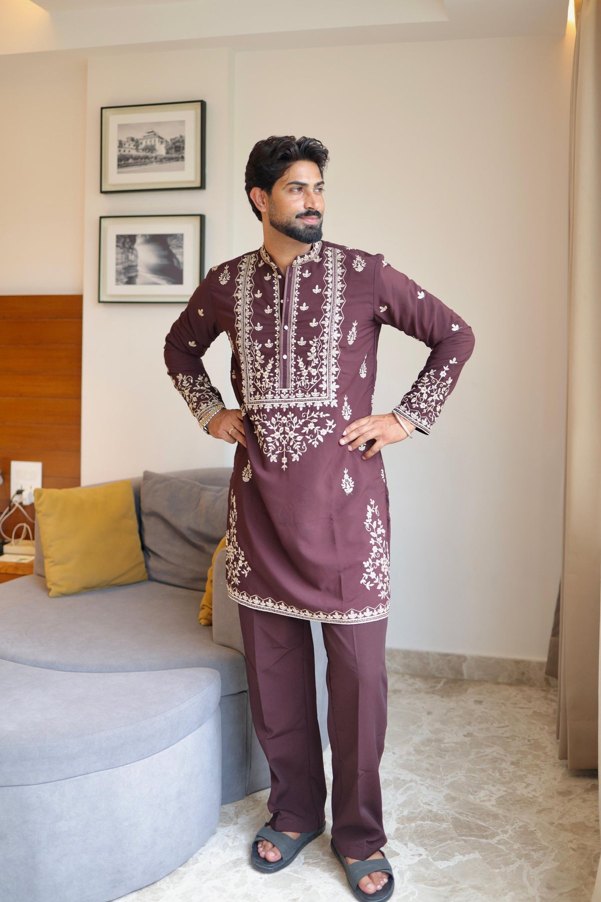 The Nazakat Embroidered Kurta with Pant Set (Deep Plum)