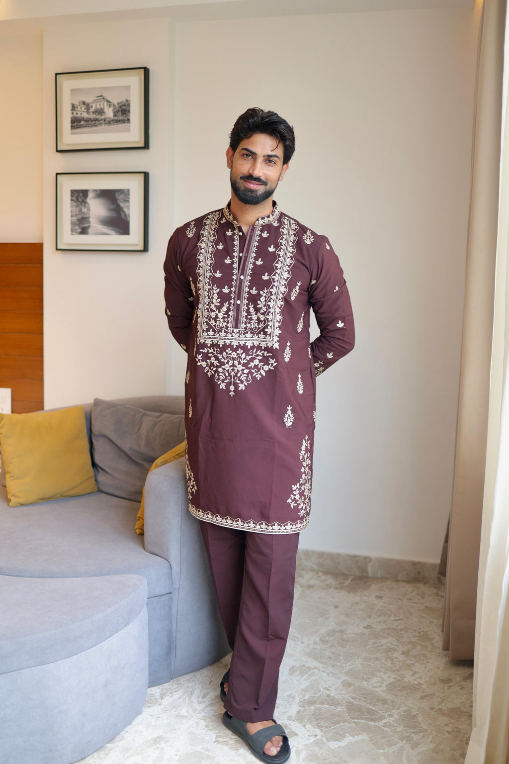 The Nazakat Embroidered Kurta with Pant Set (Deep Plum)