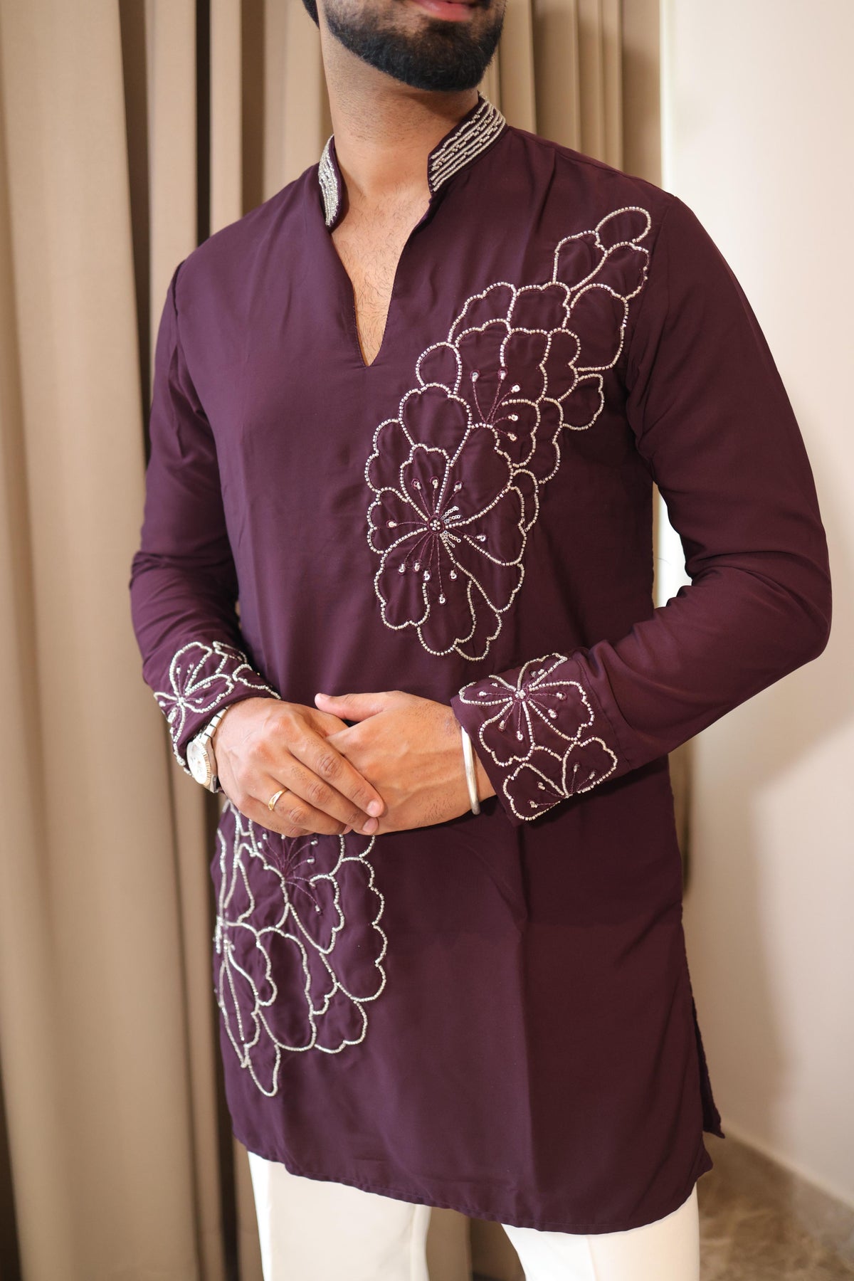 The Aarav Embroidered Kurta Set (Deep Wine)