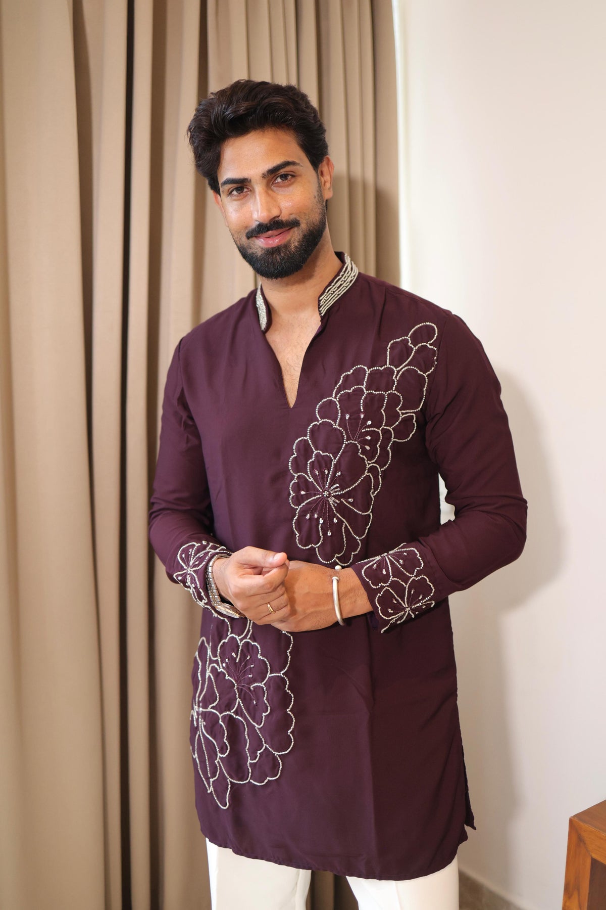 The Aarav Embroidered Kurta Set (Deep Wine)