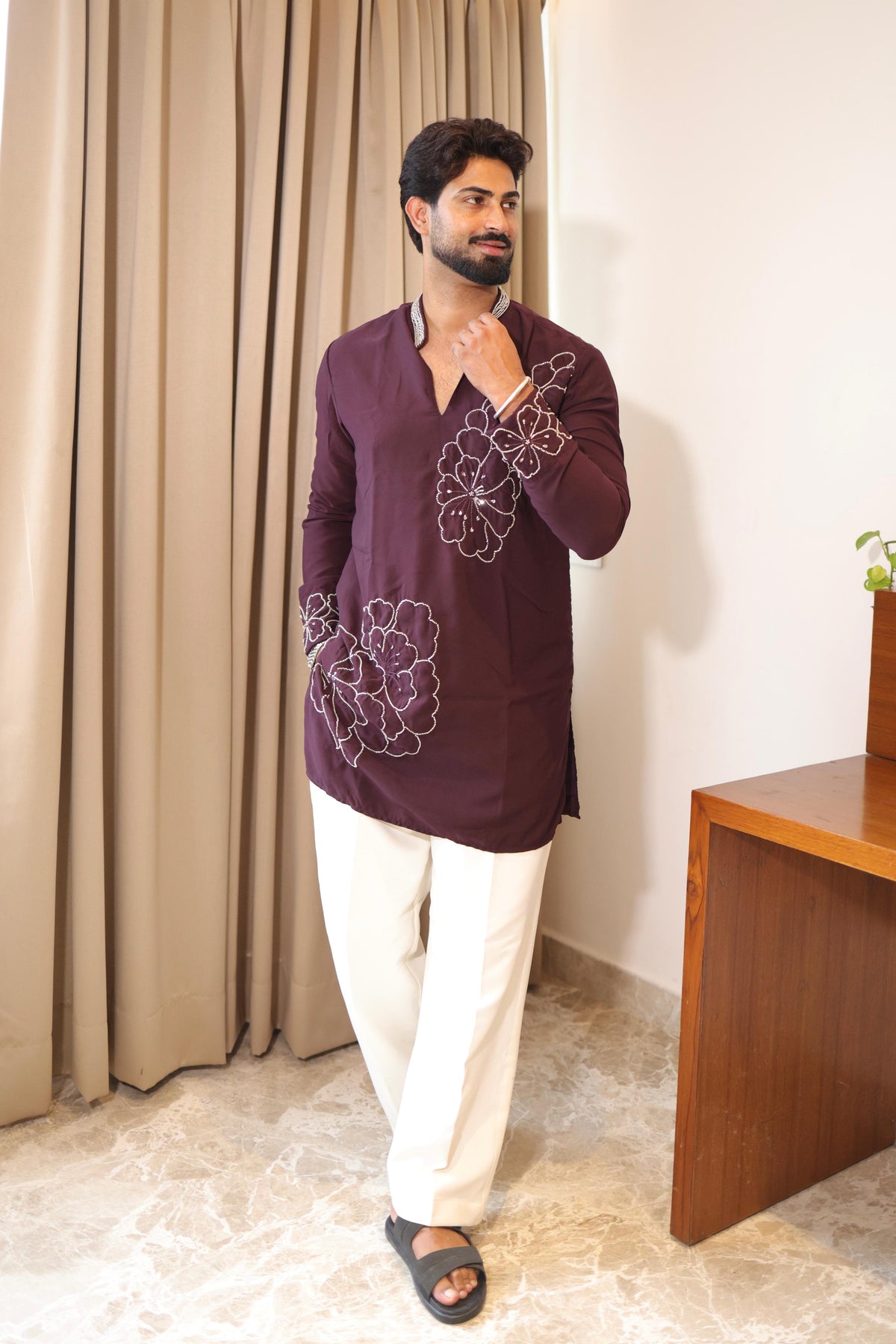 The Aarav Embroidered Kurta Set (Deep Wine)