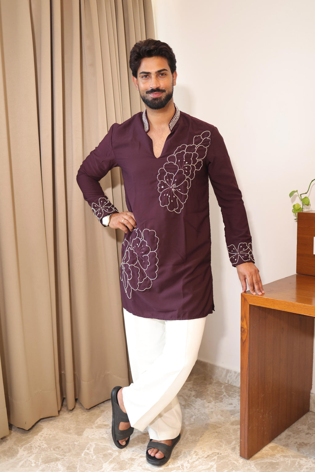 The Aarav Embroidered Kurta Set (Deep Wine)
