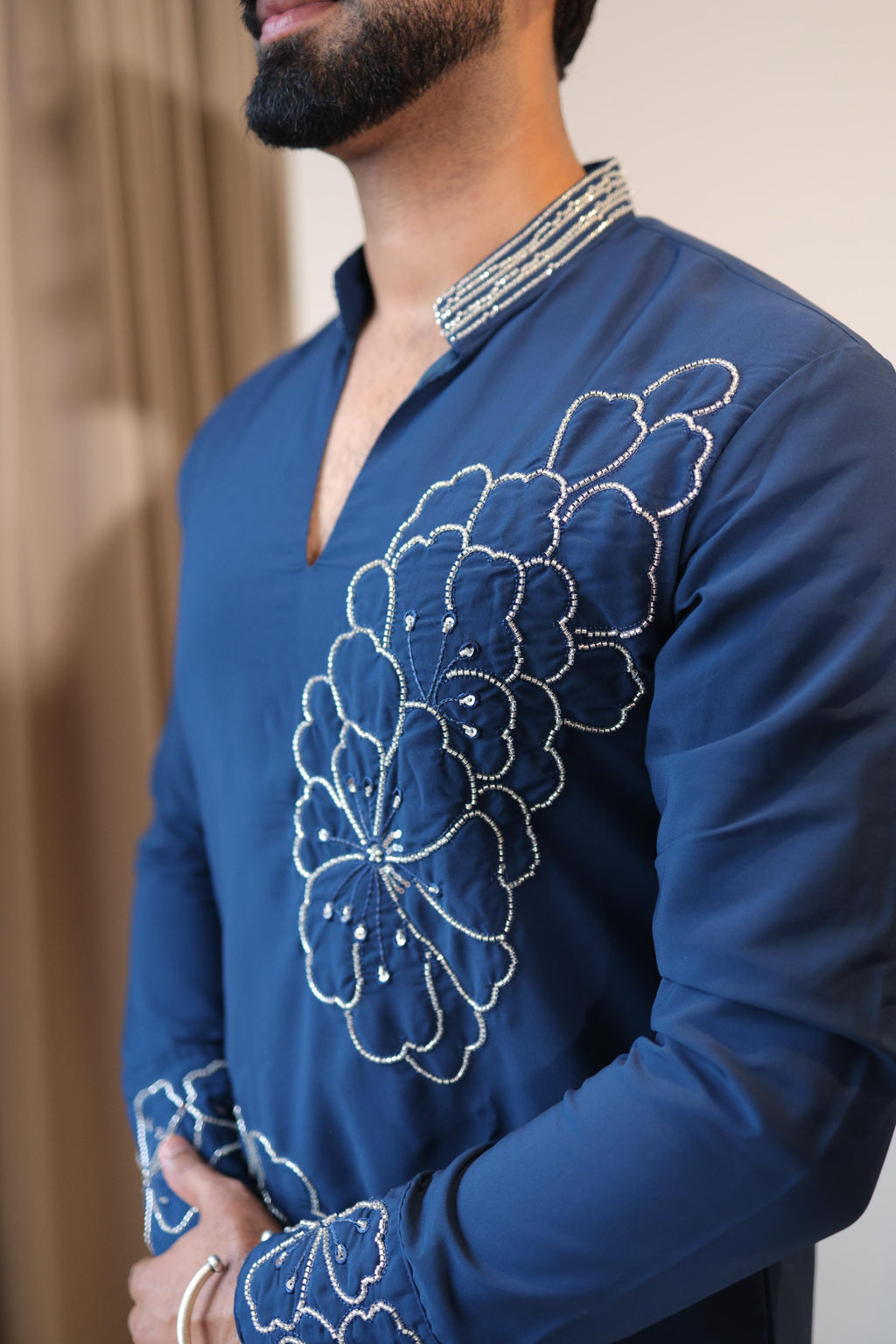 The Aarav Embroidered Kurta Set (Imperial Prussian Blue)