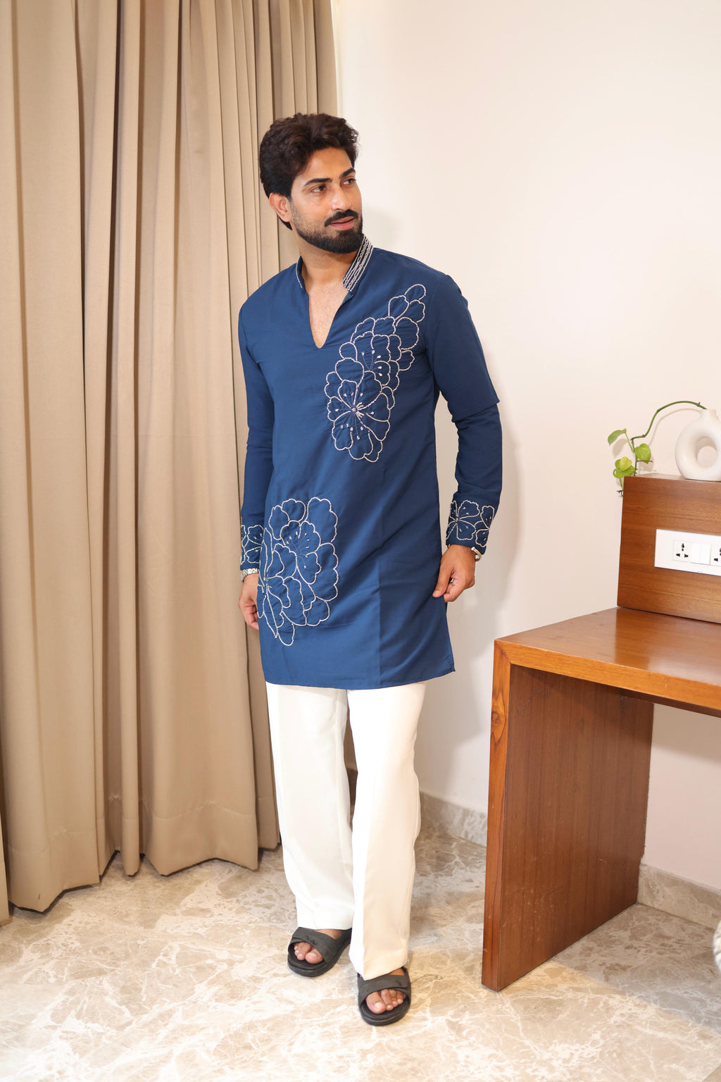 The Aarav Embroidered Kurta Set (Imperial Prussian Blue)
