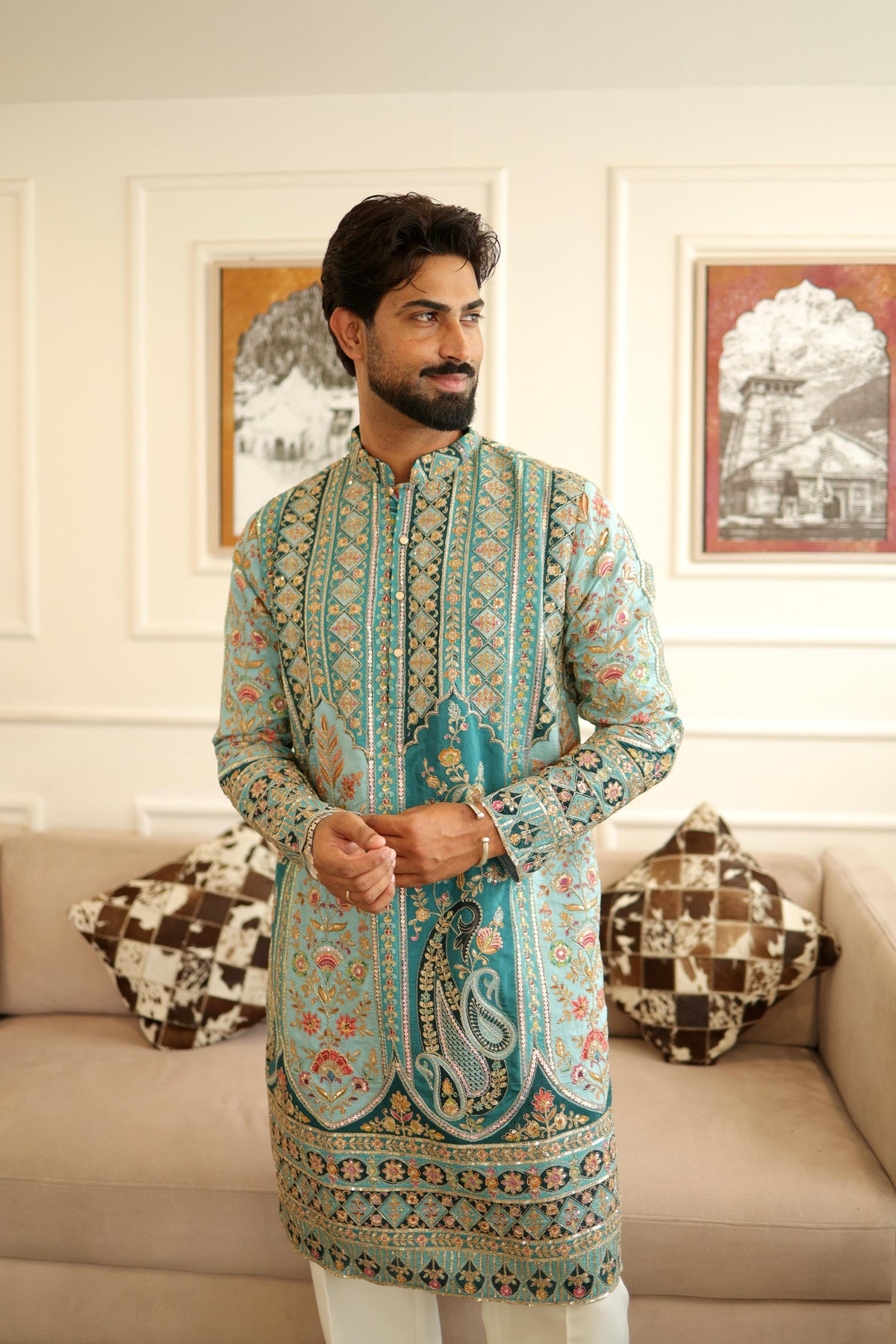 The Saltanat Embroidered Kurta Set (Teal Green)