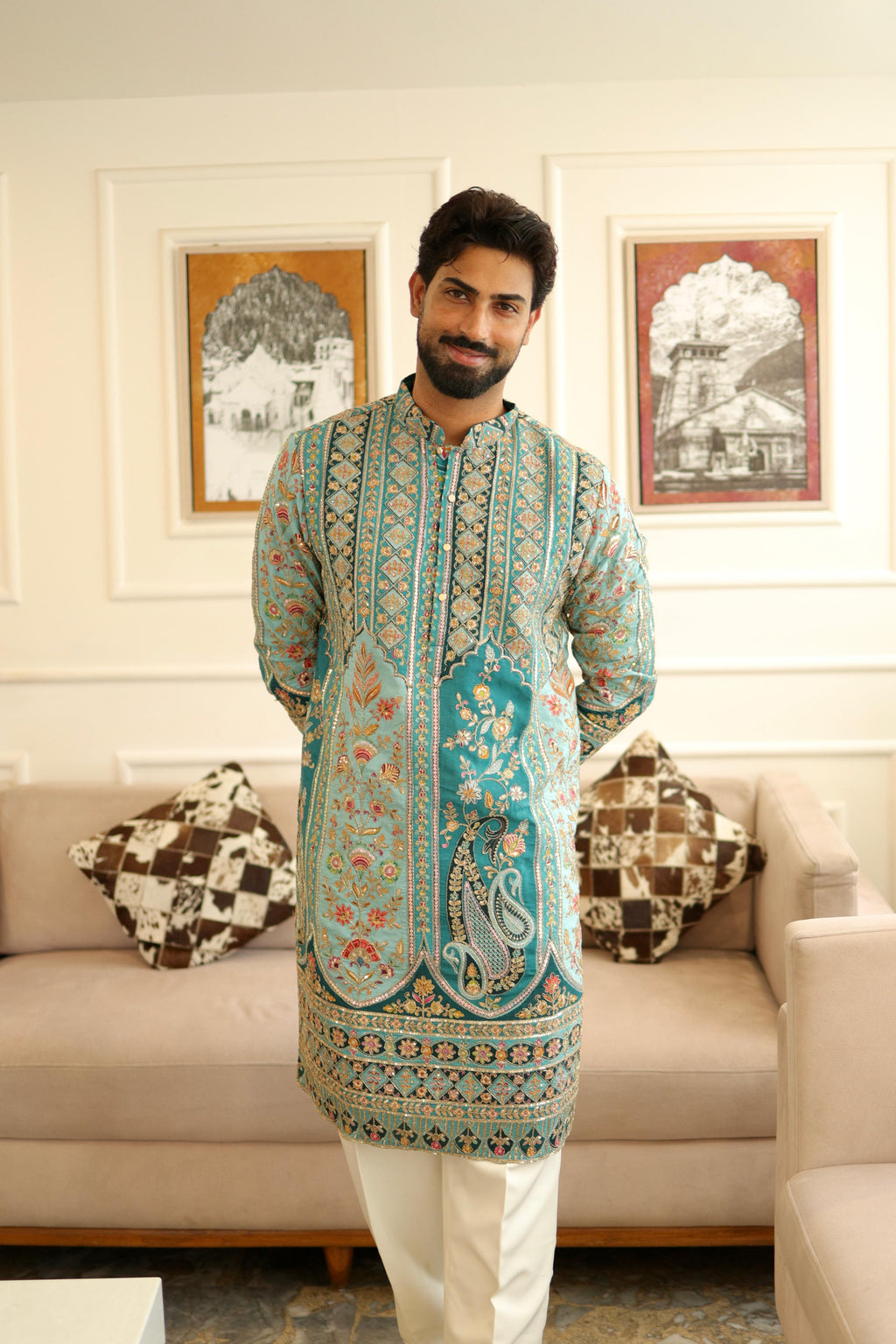 The Saltanat Embroidered Kurta Set (Teal Green)