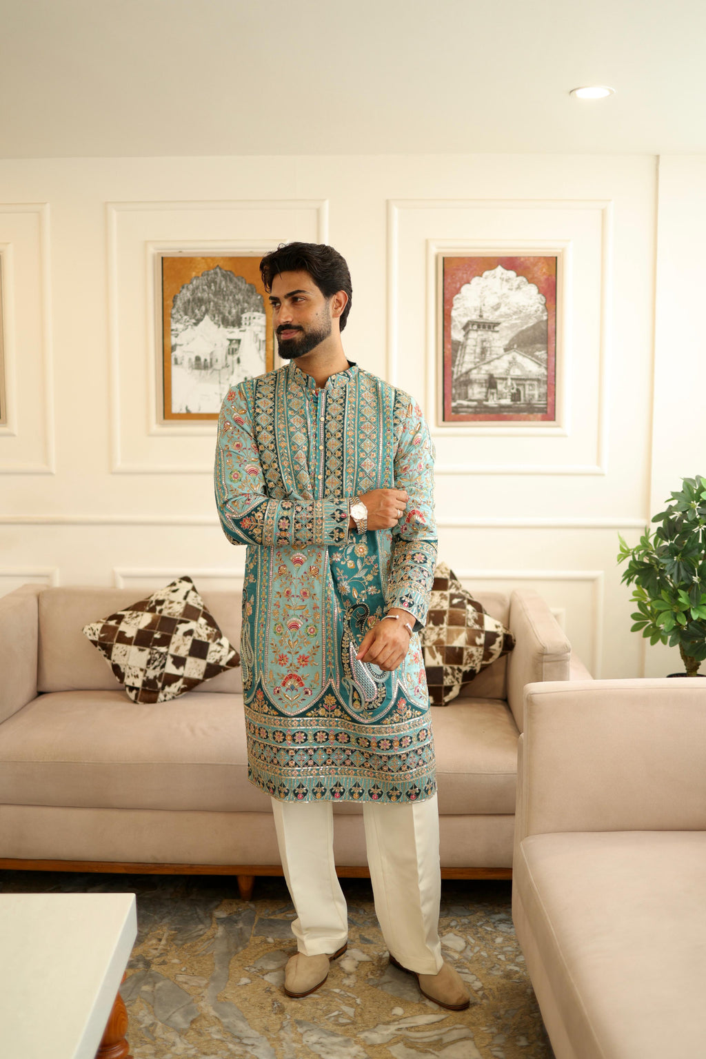 The Saltanat Embroidered Kurta Set (Teal Green)