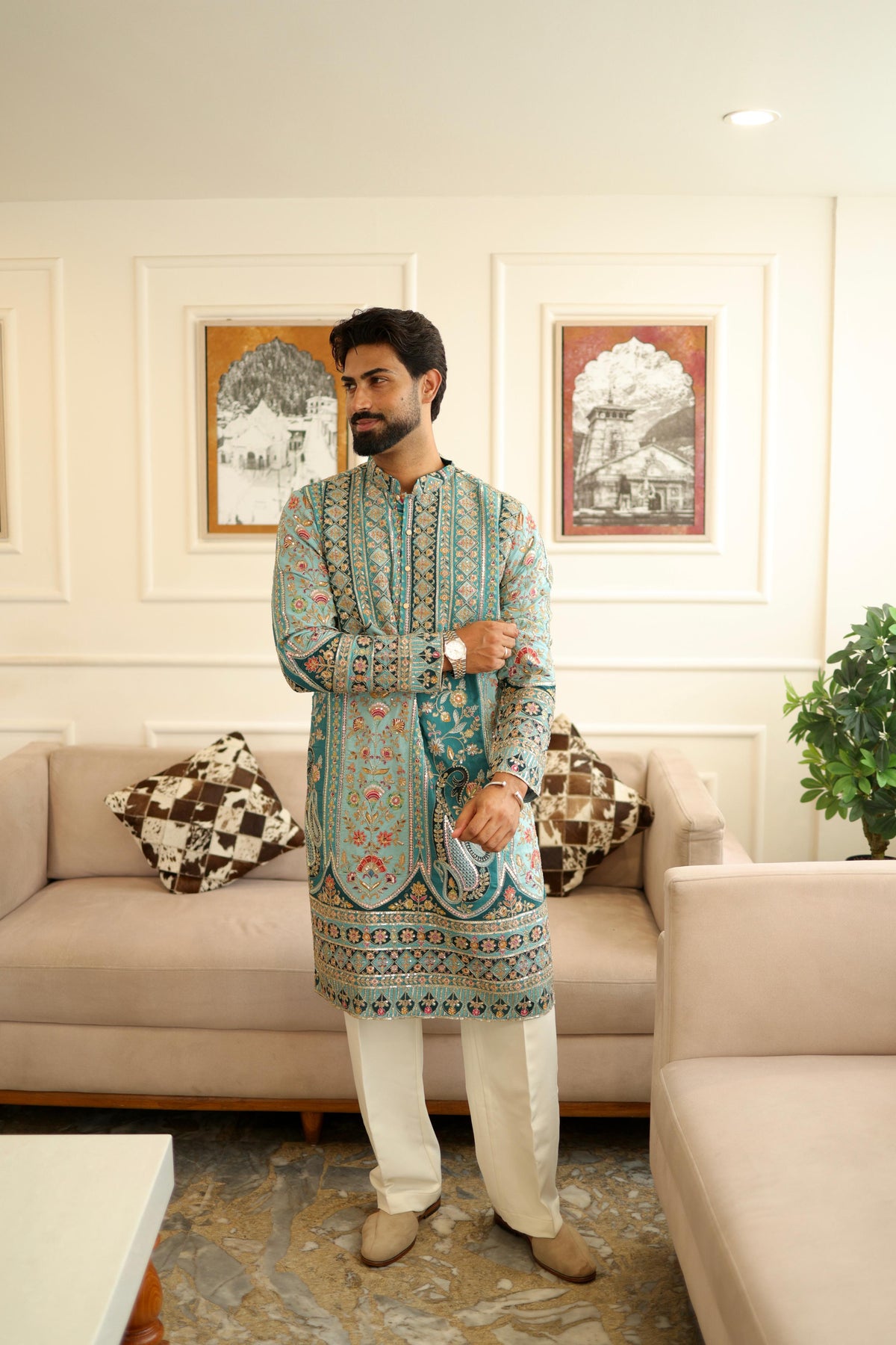 The Saltanat Embroidered Kurta Set (Teal Green)
