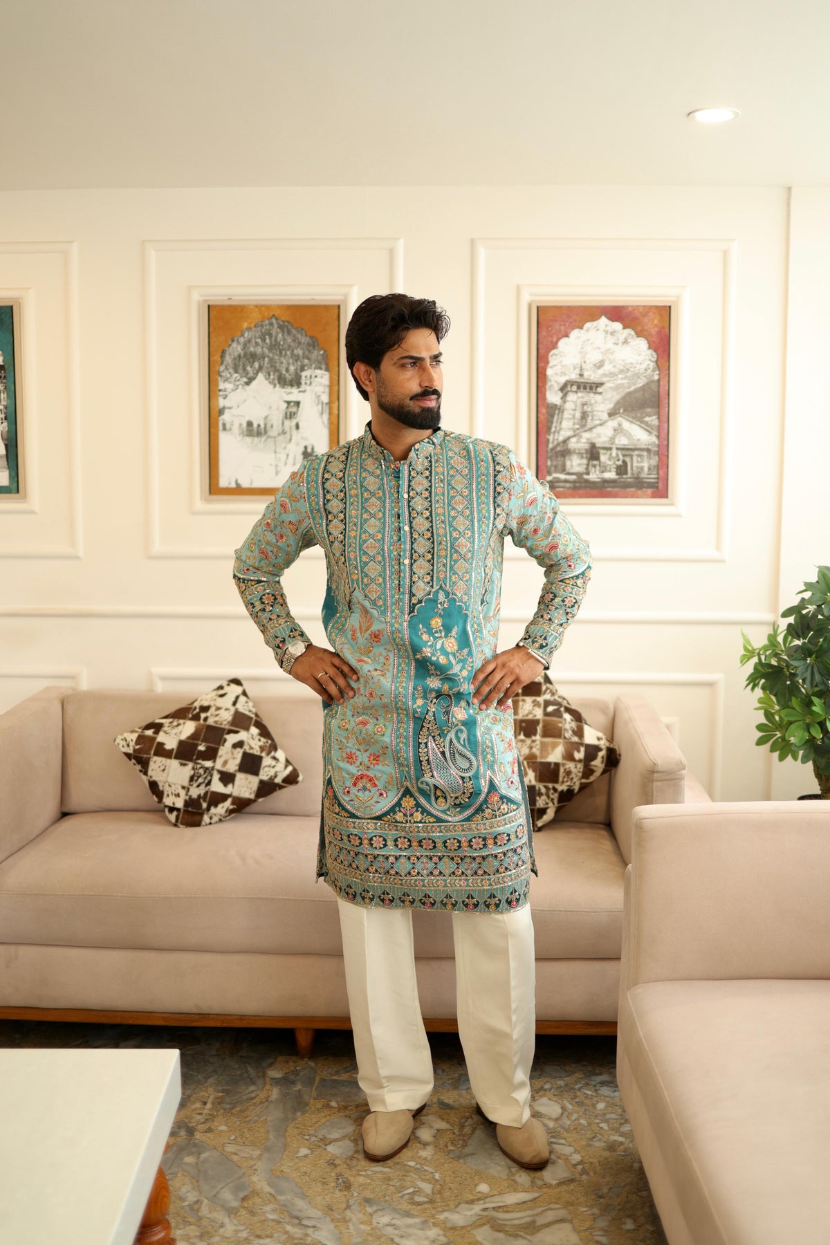 The Saltanat Embroidered Kurta Set (Teal Green)