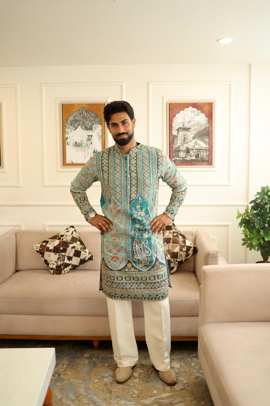 The Saltanat Embroidered Kurta Set (Teal Green)
