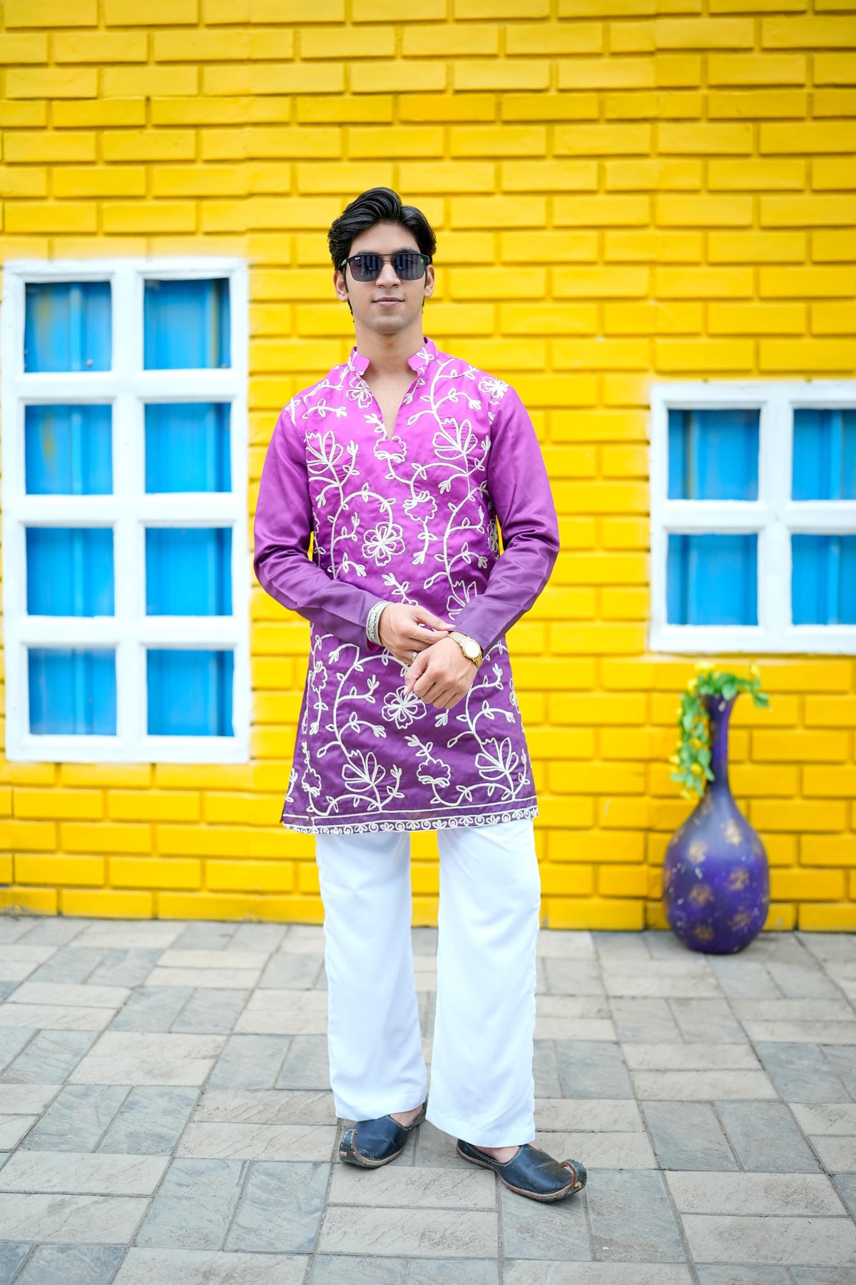 Royal Orchid V-Neck Short Kurta.