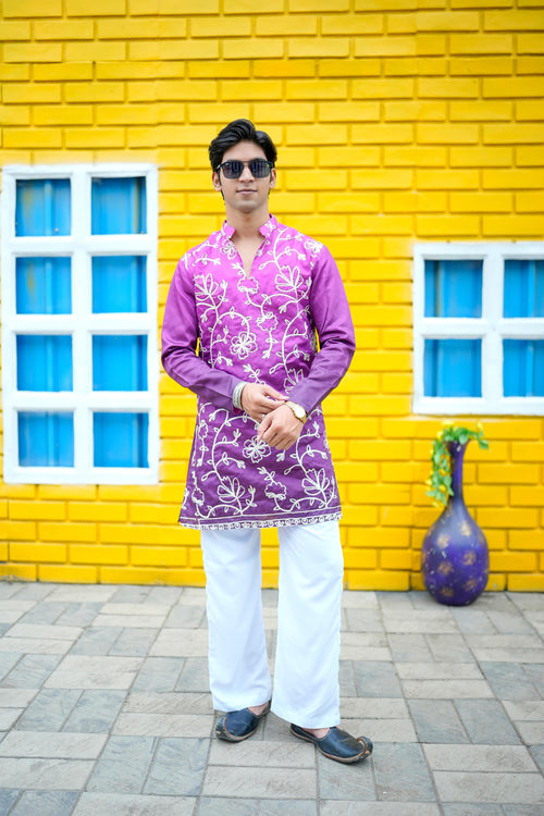 Royal Orchid V-Neck Short Kurta.