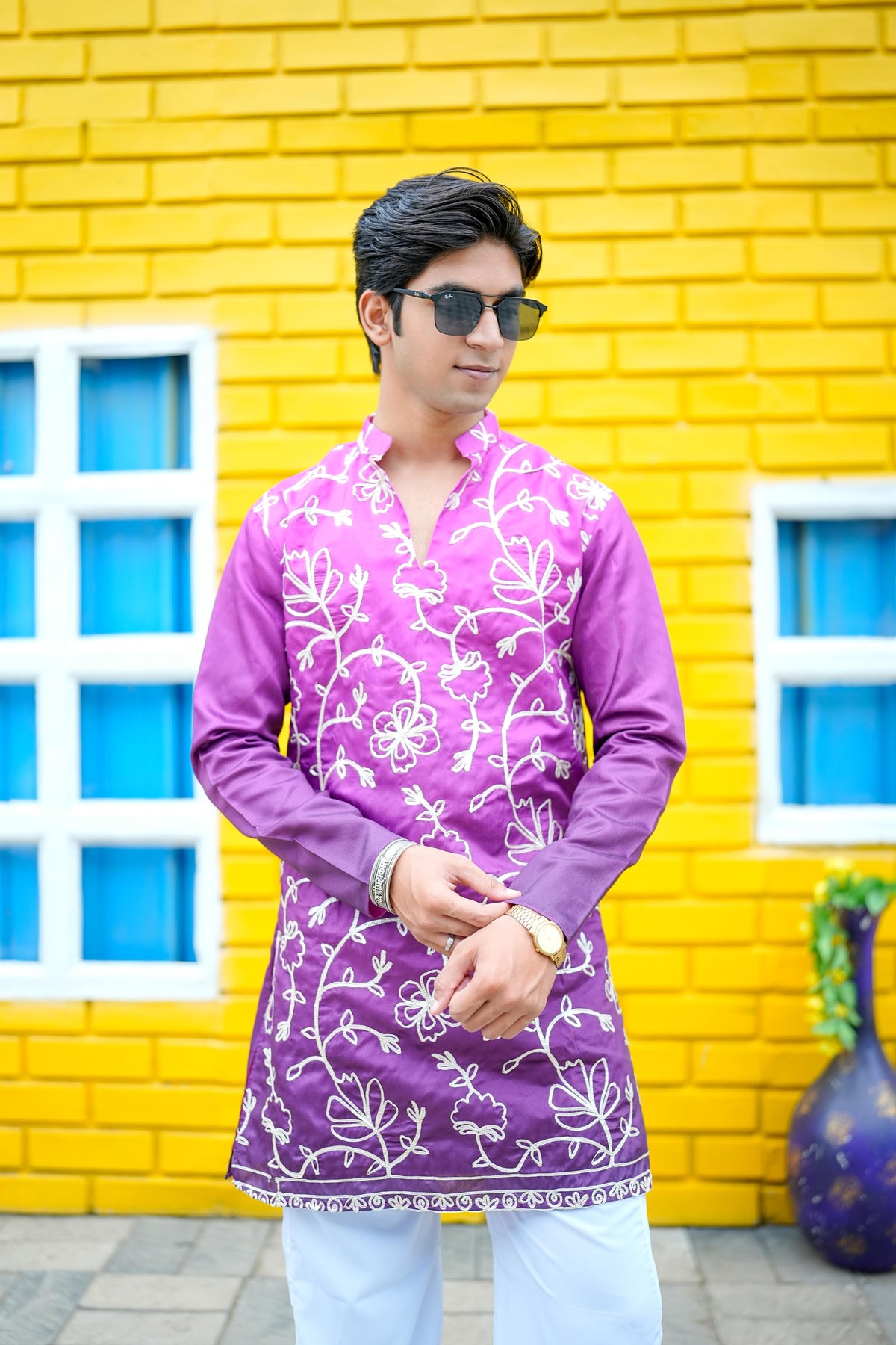 Royal Orchid V-Neck Short Kurta.