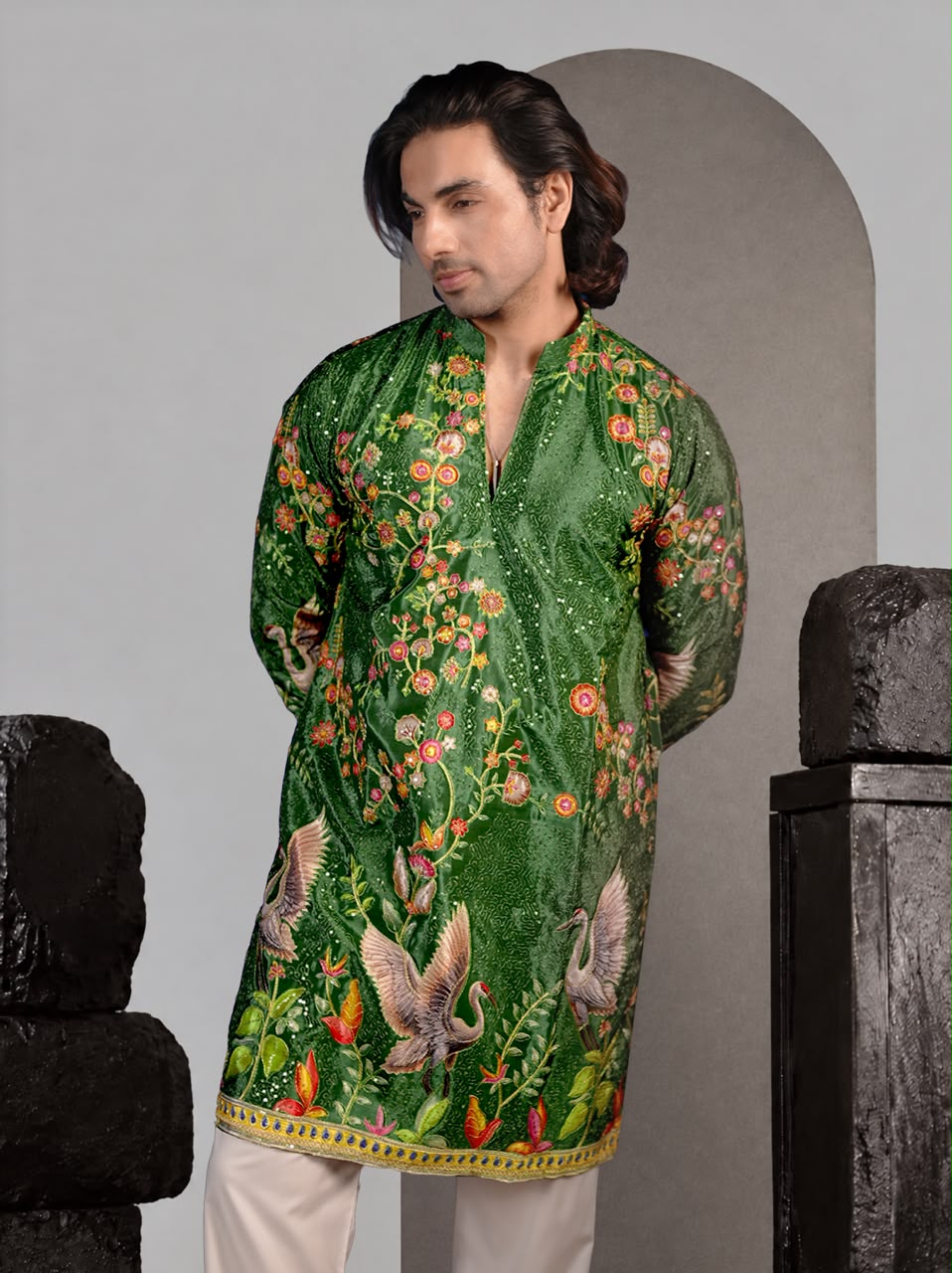 The Jahangir Embroidered Kurta Set (Emerald Paradise)