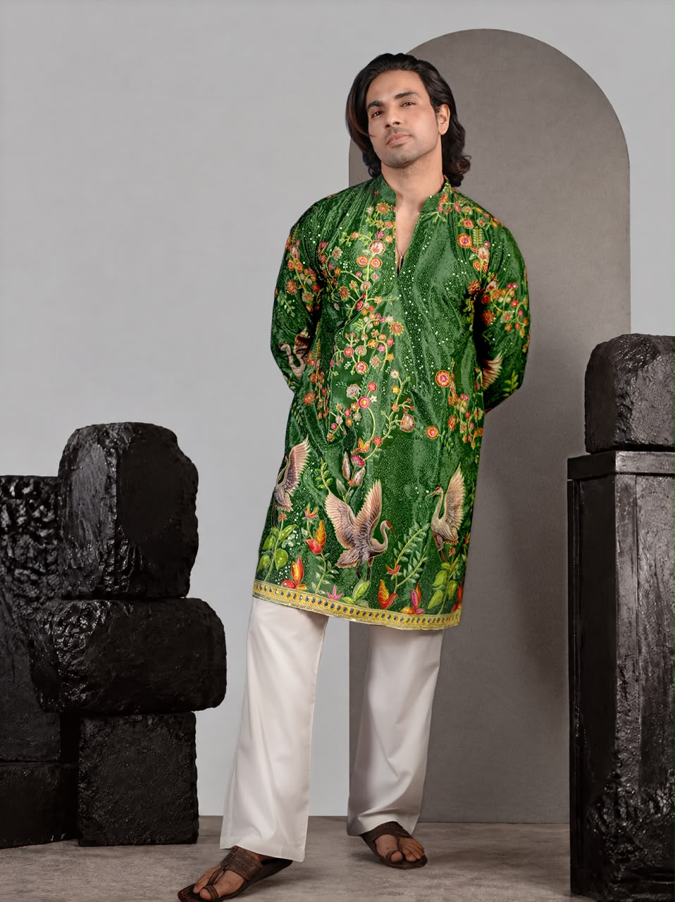 The Jahangir Embroidered Kurta Set (Emerald Paradise)