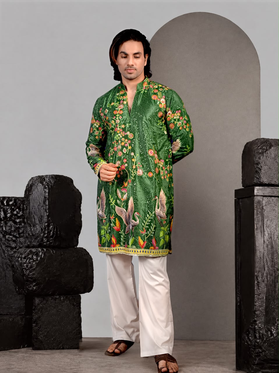 The Jahangir Embroidered Kurta Set (Emerald Paradise)
