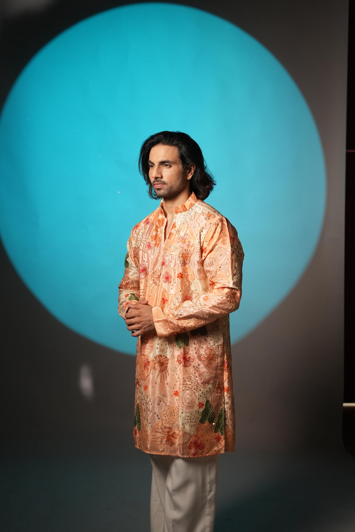 The Vedant Embroidered Kurta (Sunlit Peach)