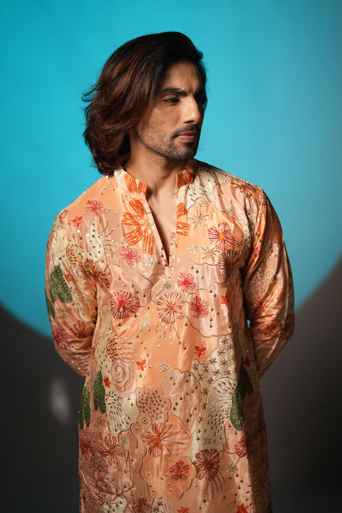 The Vedant Embroidered Kurta (Sunlit Peach)