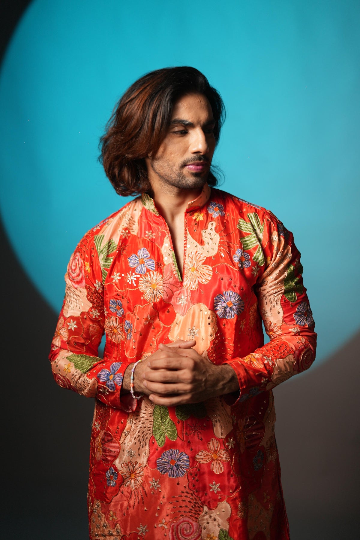 The Vedant Embroidered Kurta (Vermilion Crimson)