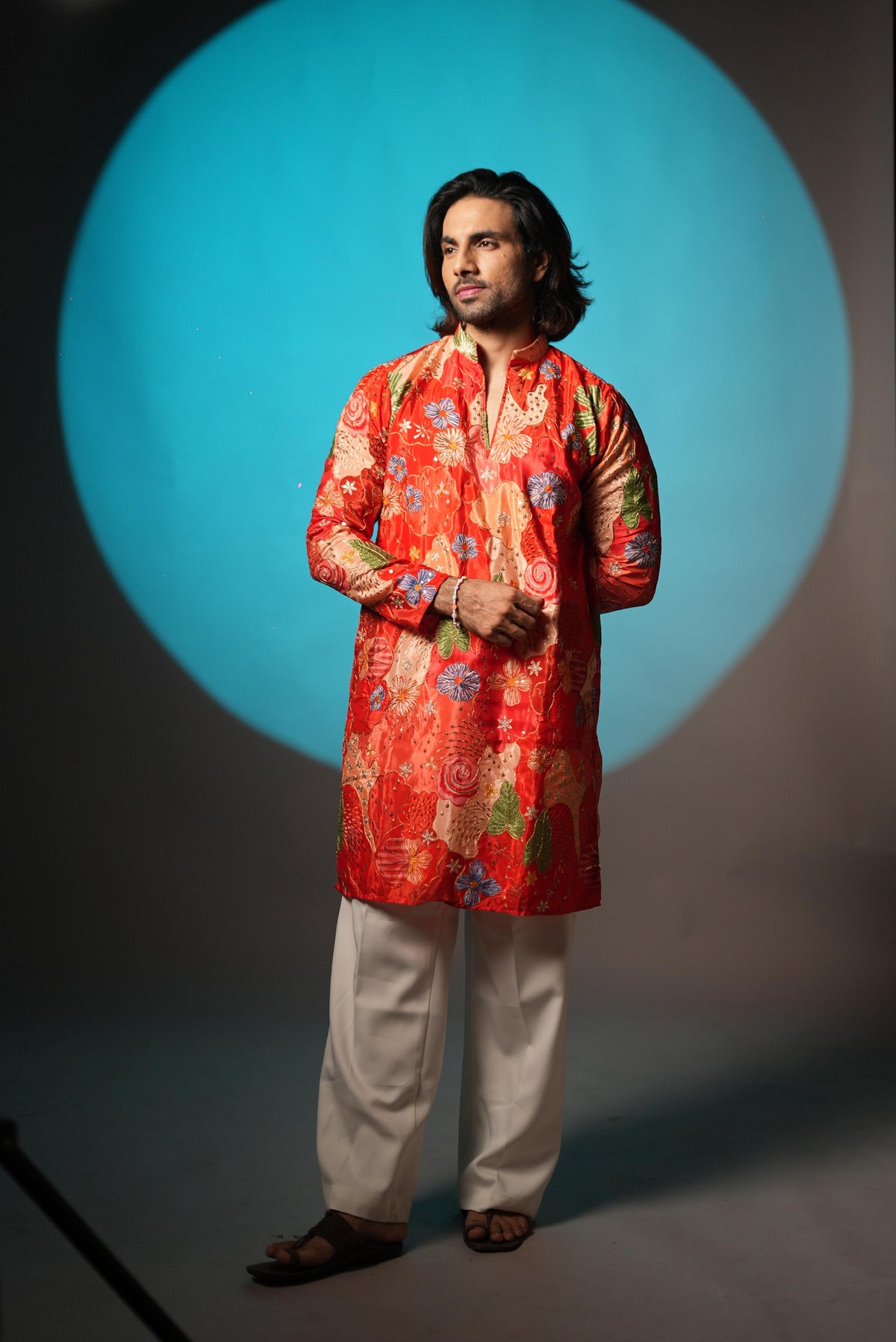 The Vedant Embroidered Kurta (Vermilion Crimson)