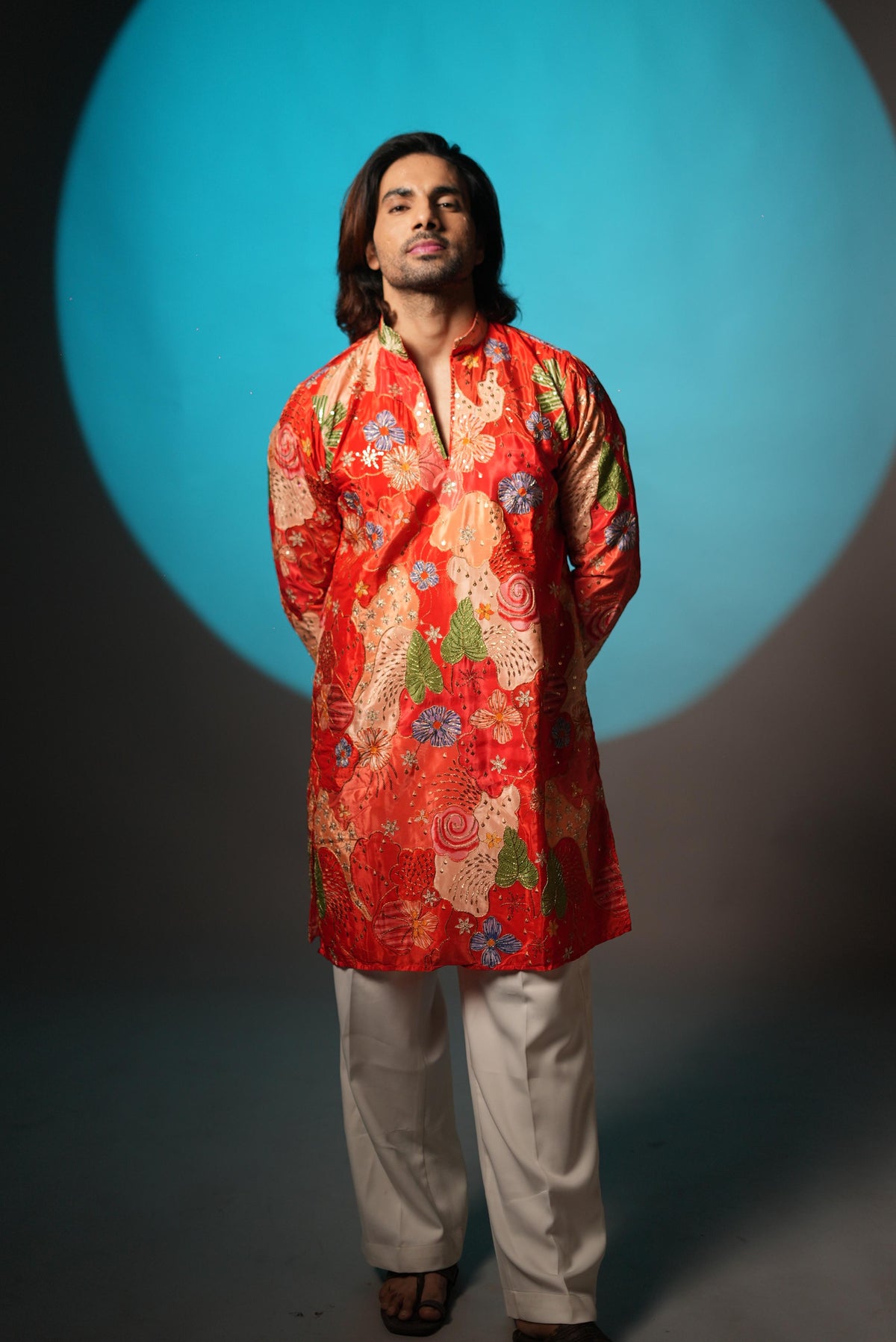 The Vedant Embroidered Kurta (Vermilion Crimson)