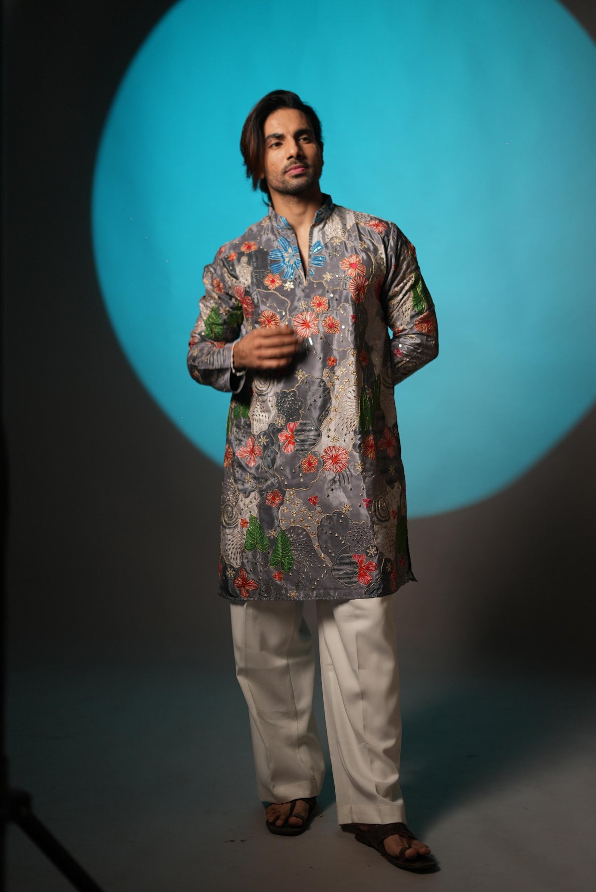 The Vedant Embroidered Kurta (Slate Graphite)
