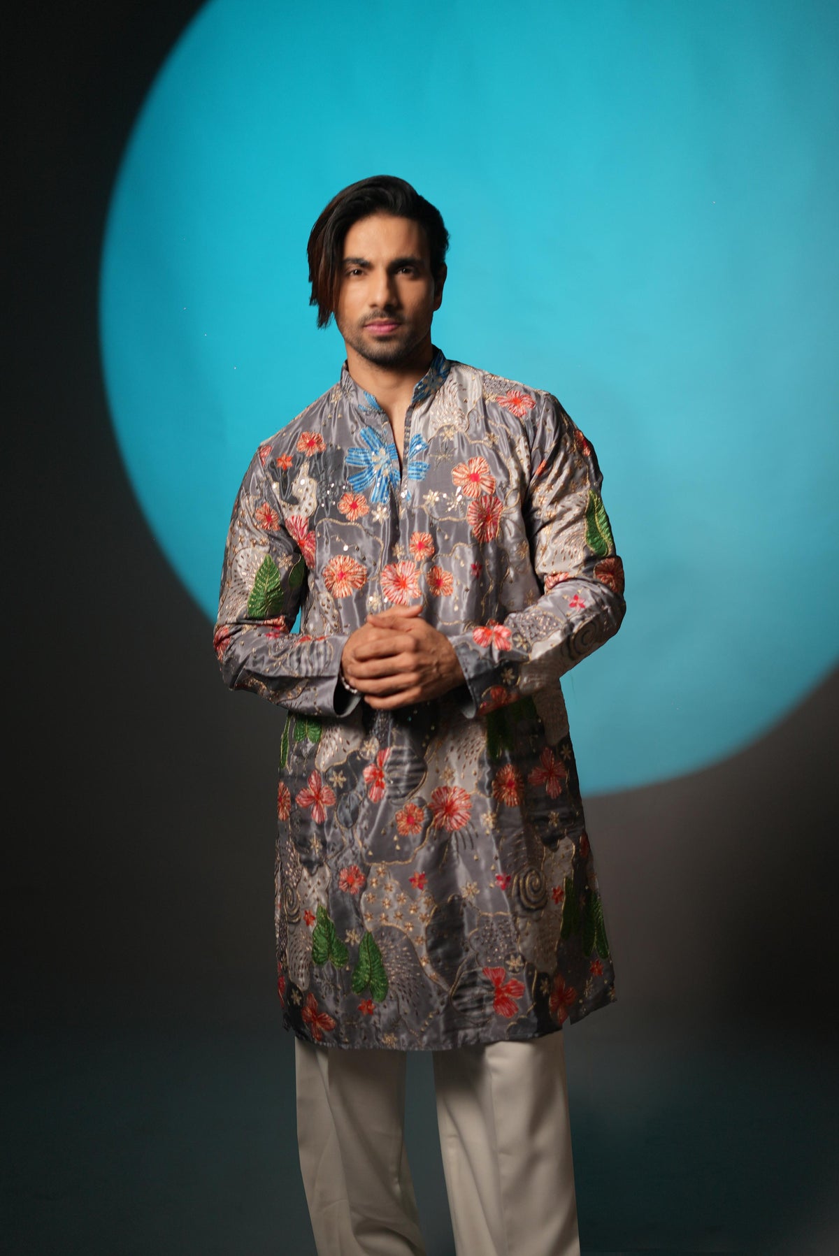 The Vedant Embroidered Kurta (Slate Graphite)
