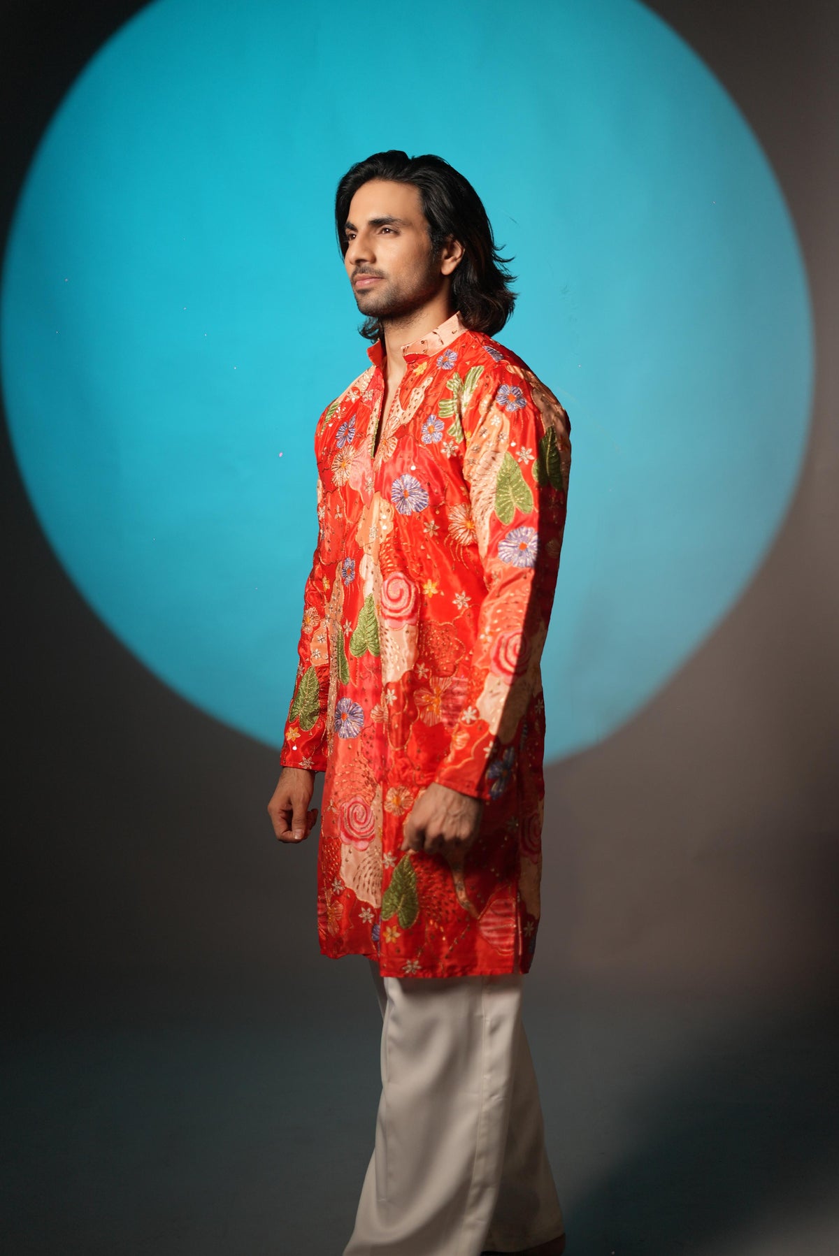 The Vedant Embroidered Kurta (Vermilion Crimson)