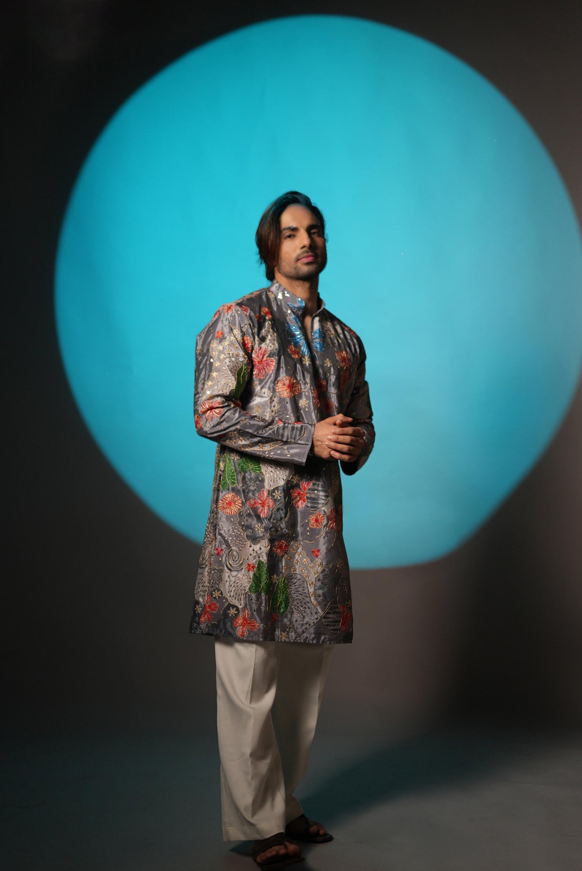 The Vedant Embroidered Kurta (Slate Graphite)