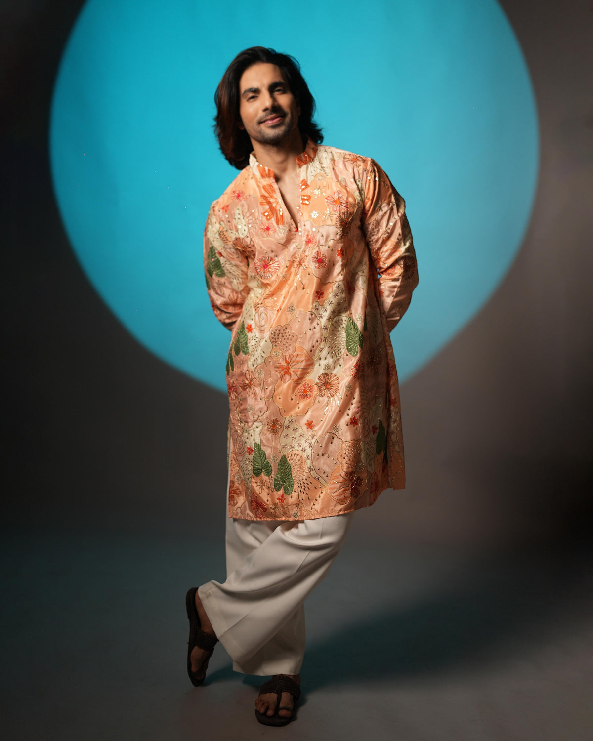 The Vedant Embroidered Kurta (Sunlit Peach)