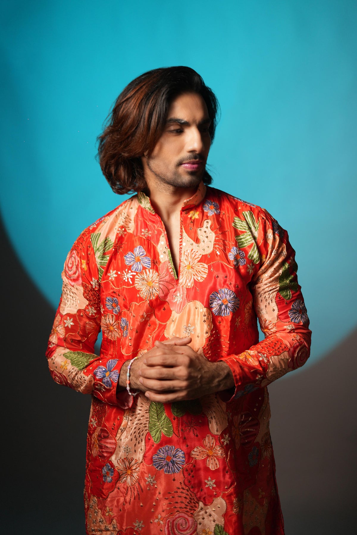 The Vedant Embroidered Kurta (Vermilion Crimson)