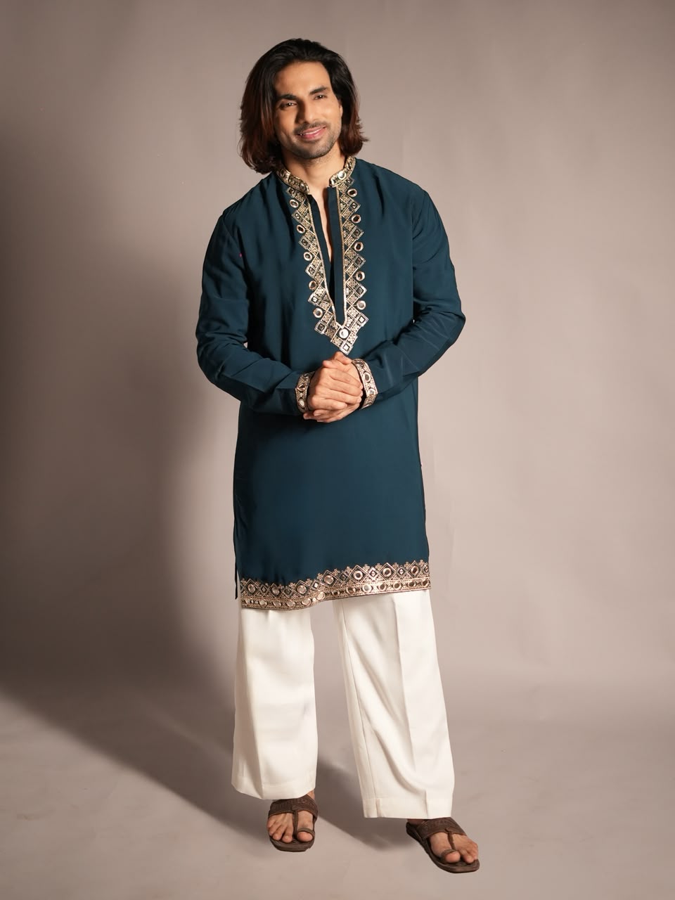 The Mehrab Embroidered Kurta Set (Navy Blue).