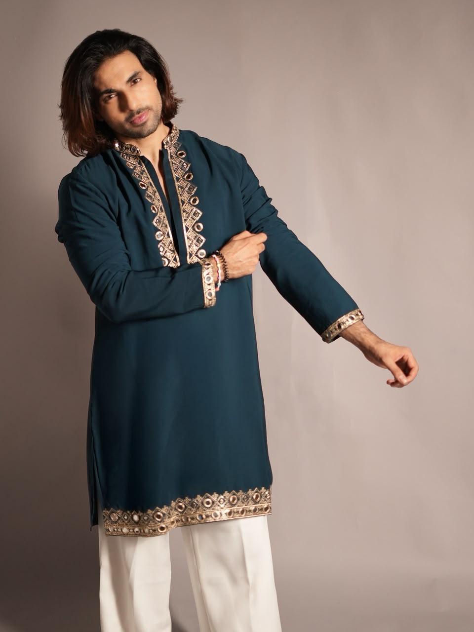 The Mehrab Embroidered Kurta Set (Navy Blue).