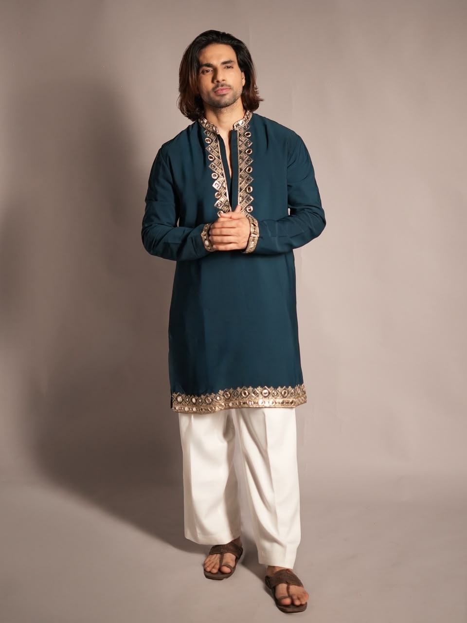 The Mehrab Embroidered Kurta Set (Navy Blue).
