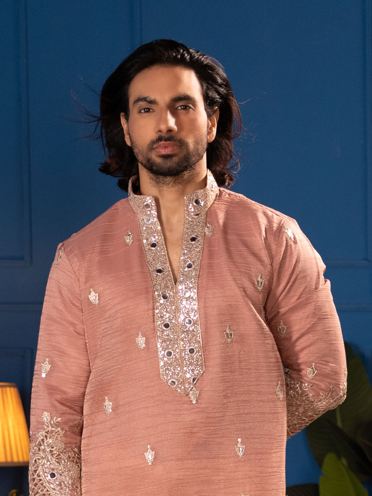 The Samrat Embroidered Kurta Set(Dusty Rose)