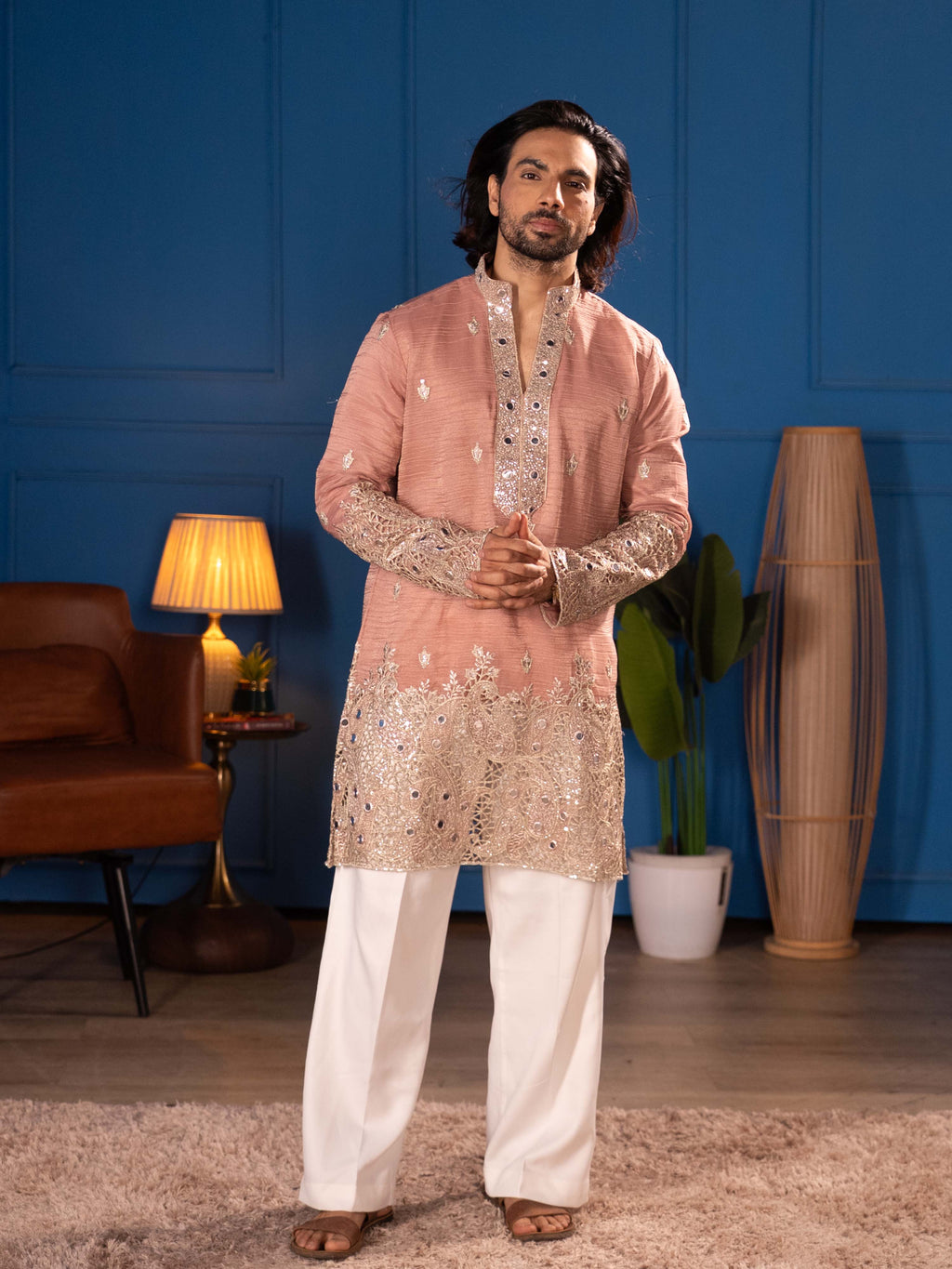 The Samrat Embroidered Kurta Set(Dusty Rose)
